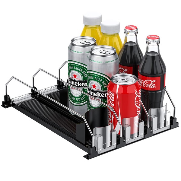 FUNYKICH Automatic Fridge Organiser Cans, Can Organiser, Can Holder, Can Dispenser, Fridge Storage for Drinks Beer Soda 330 ml/440 ml/500 ml/600 ml (Storage Space: 12 Cans)