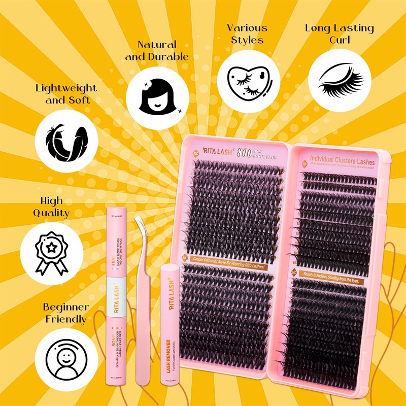 RITALASH DIY Eyelash Extension Kit, 800PCS Cluster Lash Book Set