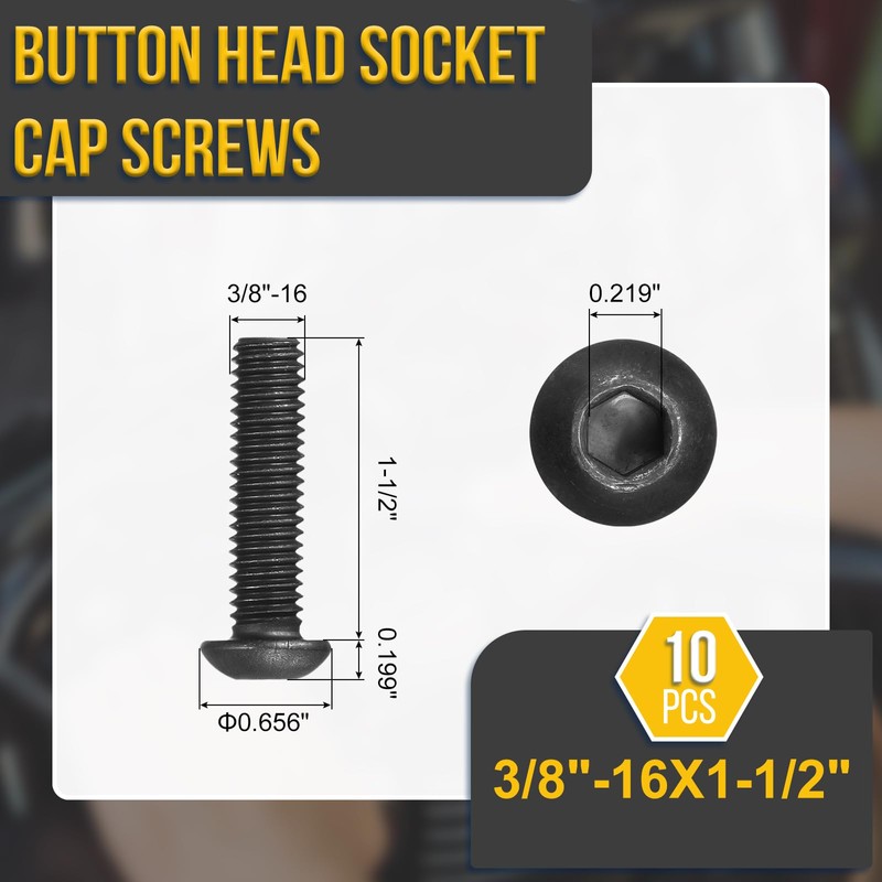 DTGN 3/8"-16x1-1/2" Button Head Socket Cap Screws - 10Pack -