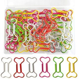 5WYOUKE Bone Shape 50 Pcs Paper Clip Zem Clip Cute Bookmark Metal for Document Organizer, Invitations, Sticky Notes, Letters, Notepad, Stationery Memo Clip, 5 Colors, Storage Case Included