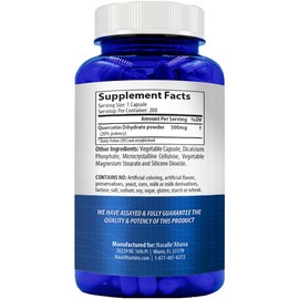 Quercetin 500mg Capsules | Vegan Friendly Quercetin Dihydrate High Potency Antioxidant Supplement for Skin Heart and Immune Support | Gluten-Free | Made in the USA in GMP Facilities (200 Servings)
