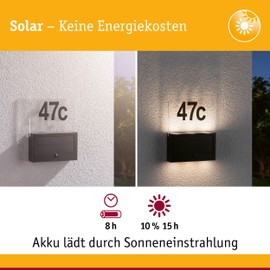 Paulmann Neda 94577 LED Solar House Number Light with Motion Sensor IP44 Square Including 1 x 1 W Warm White Anthracite Wireless Plastic 3000 K
