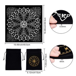 CREATCABIN Altar Cloth Viking Runes Celestial Constellation Tarot Deck Spiritual Tapestry Tablecloth Sacred Cloth Astrology with Tarot Card Bag for Divination Witchcraft Pagan 19.49 x 19.49 Inch