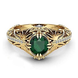 Sdouefos Vintage Gold CZ Ring 14k Gold Plated Engagement Ring Emerald Cut Created Green Emerald Diamond Wedding Ring Band for Women (L 1/2)