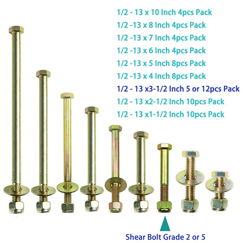 Grade 5 Shear Bolts 1/2" x 3-1/2" for Rotary Cutter,Tractor