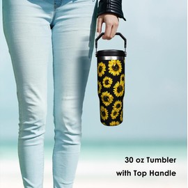 mvhsuoem 30 oz Sunflower Flip Straw Tumbler with Top Handle for Sunflower Lover Resuable Vacuum Insulated Flip Top Water bottle for Home Office Car Sunflower