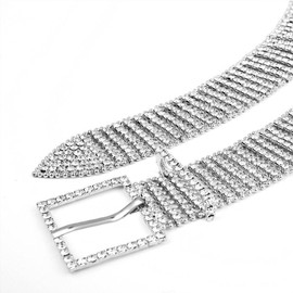 CHIC DIARY Women Rhinestone Belt Shiny Diamond Crystal Ladies Silver Waist Belt for Jeans Dresses
