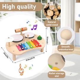 Apritsce 8 in 1 Baby Instrument Set, Musical Instruments with Xylophone, Cymbals, Drum for Children, 3 4 5 Years Boys Girls Montessori Toy