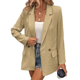 Mina Self Summer Womens Linen Blazers Jackets Lightweight 2024 Spring Long Sleeves Business Casual Dressy Office Light Clothes Blazers Suit Jacket for Women, Daily/Work, Khaki Medium Size