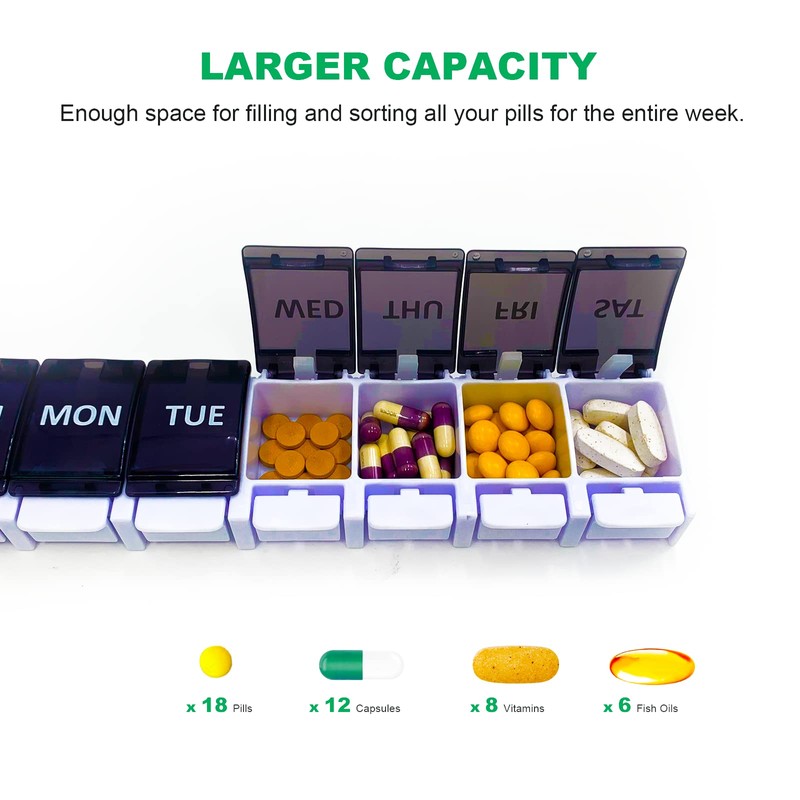 2 Pcs XL Weekly Pill Organizer Arthritis Friendly,Travel 7 Day