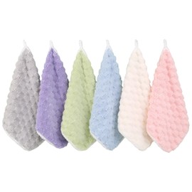 Coral Fleece Towels, Hand Wipes with Loop, Set of 6, 11.8 x 11.8 inches (30 x 30 cm), Fluffy, Soft to the Touch, Dish Cloth, Thick, Washcloth, Kindergarten, Nursery, Hand Towel, Kitchen, Home, Hotel