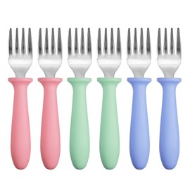 Pimoys 6-Pack Stainless Steel Toddler Forks Baby & Kids Utensils for Self-Feeding Plastic Handle Dishwasher Safe
