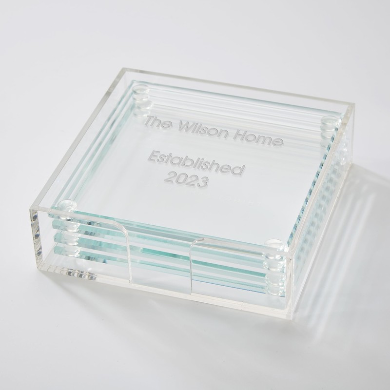 THINGS REMEMBERED Engraved Couple's Glass Coaster Set (Free Customization)