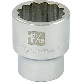 Dynamic Tools D099452 1" Drive 12 Point SAE Socket with 1-11/16" Standard Length, Chrome Finish