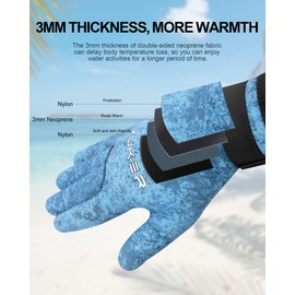 XUKER Neoprene Gloves Men Women, 3mm Camouflage Patterned Winter Wetsuit Gloves Keep Warm for Scuba Diving Surfing Swimming Fishing Water Sports