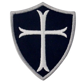 EmbTao Knights Templar Cross Shield Military Embroidered Patch Velcro White Black