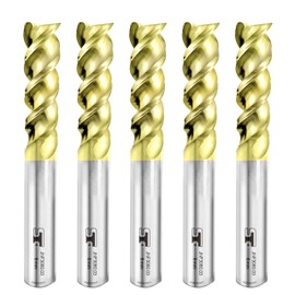 Speed Tiger JNF 3-Blade End Mill, Square Blade Diameter, 0.3 inches (8 mm), Tungsten Steel, Aluminum, Carbide ZrN Coated Cutter, Set of 5