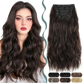 BHF Hair Extensions - Clip in Hair Extension 6PCS Long Wavy Hair Extensions Clip in Natural Thick fiber Hair Extensions Synthetic Wavy Hair Pieces for Women 20inch（Light Brown）