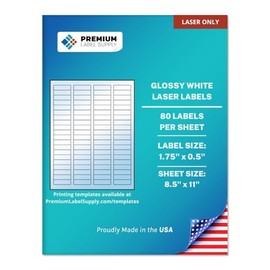 Premium Label Supply Glossy White Sticker Return Address Labels – 1.75" x 0.5" – (80 per Sheet) (Glossy White for Laser Only, 2,000 Labels)
