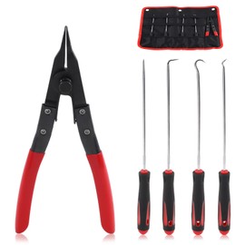 Swpeet 5Pcs Precision and Heavy Duty Lock Ring Plier Horseshoe Washer Pliers with Long Pick and Hook Tool Set, Pefect for Gear and Bearing Shafts Automobile Maintenance Tools