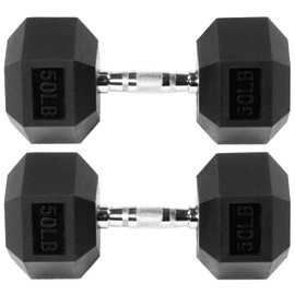 Signature Fitness Premium Rubber Encased Hex Dumbbell, 50LB Pair