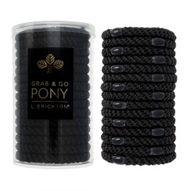 L. Erickson Hair Ties for Thick Hair, Grab & Go Pony Tube 15 Pack Neutral Tones - No-Crease Damage-Free Bands with Strong Hold for Women & Men, Black