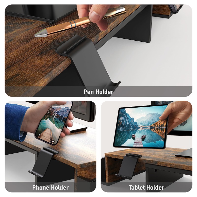 Simple Houseware Desk Dual Monitor Stand Riser with Drawer, Rustic