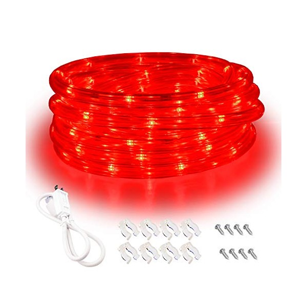Red LED Lights, 16ft Rope Lights, Flexible and Connectable Strip Lighting, Waterproof for Indoor Outdoor Use, 360 Beam Angle, High Brightness for Home Christmas Thanksgiving Halloween