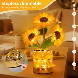 YWYWLED Sunflower LED Lamp,USB Rechargeable Touch Night Light, 3 Color Stepless Dimmable,Small Battery Flower Decor for Bedroom, Restaurant, Bar – Birthday, Mother’s Day,Wedding Gifts for Women,Mom