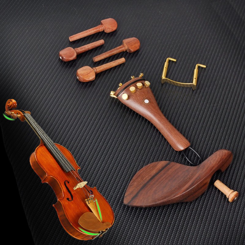 4/4 Wood Violin Parts Tailpiece Chinrest Tuning Pegs Metal Tail