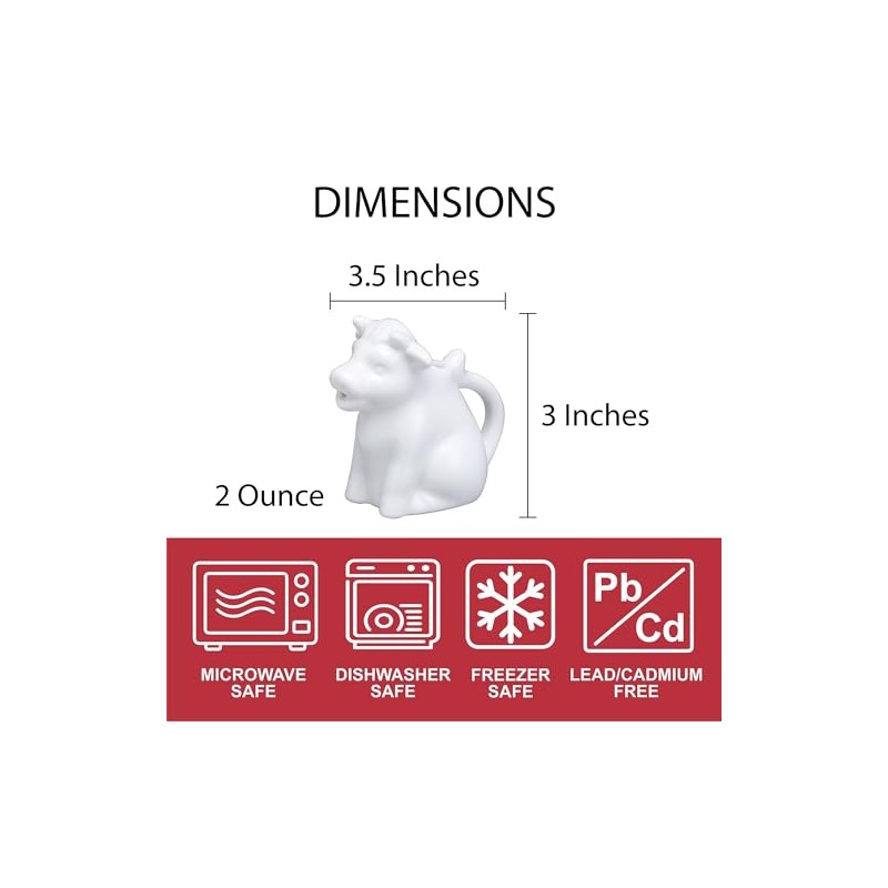 HIC Kitchen Mini Cow Creamer Set with Handle, Fine White