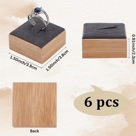 SOFPLATE 6Pcs Bamboo Ring Holder Ring Square Ring Display Stands with Slate Gray Velvet Mat Wood Jewelry Display Storage Holding Organizer for Retail Shops Vendors Selling Showcases Counters Women
