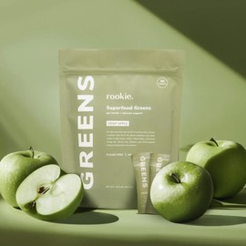 Natural Greens Supplements Superfood Powder Drink by Rookie Wellness, Gut Support Digestive Enzyme, Improve Mood, Immune Support, Crisp Apple (30 Serving Bags)