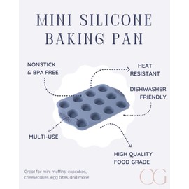 CG&CO. 2-Pack 12-Cup Silicone Mini Muffin Pan - BPA Free, Nonstick Bakeware for Mini Cupakes, Mini Muffins, and more