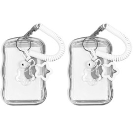 EsiFare Card Holder, Double-Sided Clear Transparent Pass Case, 2-Piece Set, IC Card, ID Card Case, Keychain Included, Card Cover, Slim, Waterproof, Star-Shaped Charm, Women's, Employee ID, Business