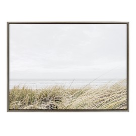Kate and Laurel Sylvie East Beach Framed Canvas Wall Art by Amy Peterson Art Studio, 28x38 Gray, Coastal Beachy Art for Wall