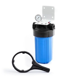 Aquaboon 10x4.5 Whole House Water Filter Housing | NSF Certified Water Filter Canister for Filtration System w/ Gauge & Release, Wrench, Bracket 1"NPT