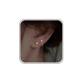 Boho Wedding Mini Cz Tiny Hoop Earrings Gold Silver Thread Dainty Pull Through Earrings Threader Crystal Stud Simple Open Huggie Half Hoop Small Cute Cartilage Sparkly Delicate Minimalist Trendy Women