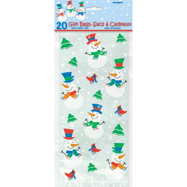 Unique Snowman Glee Cellophane Bags, 11" x 5", Multicolor