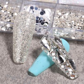 1 box 12 patterns silver holo glitter nail parts nail decor gel nail art glitter