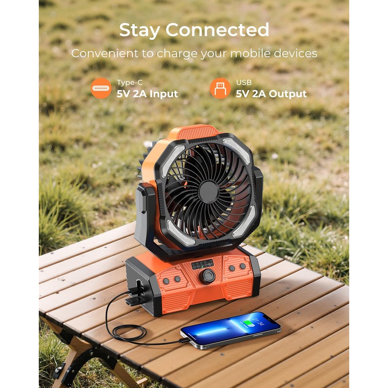 8” Portable Rechargeable Fan, Battery Operated Camping Fan with 27H