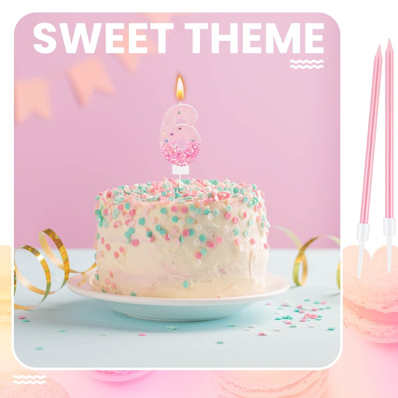 MTLEE Number 6 Birthday Candle with 12 Pcs Spiral Candles