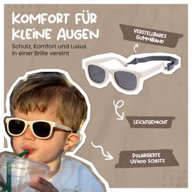 Maesy - Baby Sunglasses Indi - 0-2 Years - Flexible Bendable - Adjustable Elastic Band - Polarised UV400 Protection - Boys and Girls - Baby Sunglasses Square, Beige Ecru