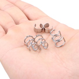 Ruifan Stainless Steel Ear Cuff Non piercing Fake Clip-on Cartilage Earring Set Women Men 6pcs - Silver