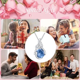 BETHZA December Necklace for Women Sterling Silver Blue Topaz Necklace Round Blue Topaz Birthstone Pendant Necklace 18 Inches December Birthstone Gifts Jewelry for Mother's Day Christmas Birthday