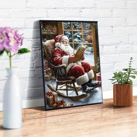 Christmas Diamond Art Kits for Adults, Diamond Painting Kits for Santa Claus is Reading a Book, 5D DIY Full Round Drill Diamond Dot Painting Gem Art Kits for Adult Home Wall Decor 12 X 16 Inch