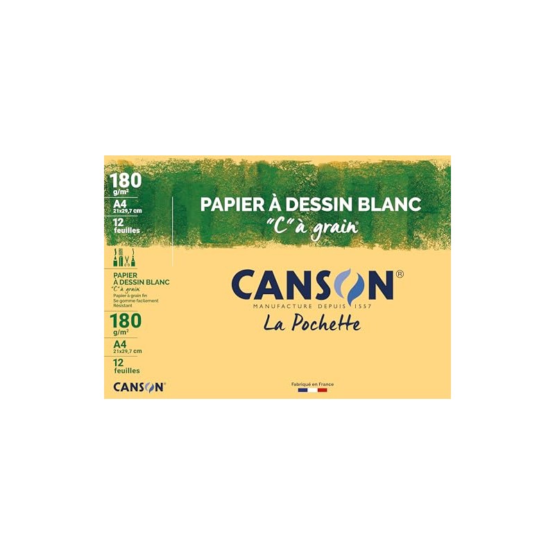 Canson 200027107 Pouch 12 Sheets of Drawing Paper 180 g