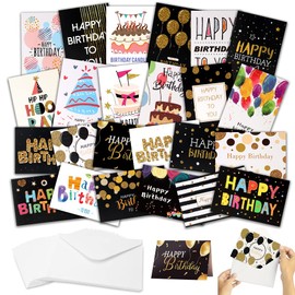RANJIMA Geburtstagskarten mit Umschlag, 24 Stück Klappkarten Blanko, Grußkarten Geburtstag Glückwunschkarte Set, Birthday Card mit Briefumschläge Postkarten für Weihnachten Geburtstagsgeschenk Freunde