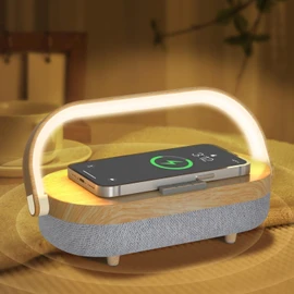 LED Bedside Lamp, Touch Lamps for Bedroom Nightstand MA, 4 in 1 Bedside Table Lamp with Wireless Charger, Portable Bluetooth Speaker, Phone Holder, Dimmable Charging Birthday Gifts for Women (White)