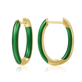 MESOVOR 18K Gold Plated Enamel Color Hoop Earrings, U-Shaped Small Lightweight Huggie Earrings Gifts for Women Girls (Green)